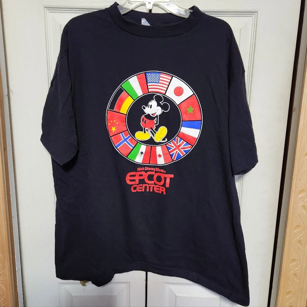 Disney Black Epcot Center Tee with Mickey and Flags - Picture 1 of 9